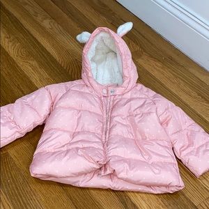 Baby Gap Soft pink polka dot puffer coat